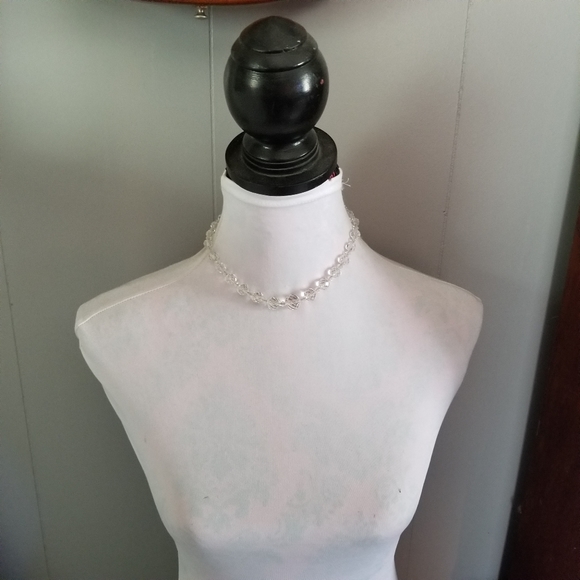 Vintage sparkly clear beads necklace choker art deco short adjustable - Picture 3 of 13